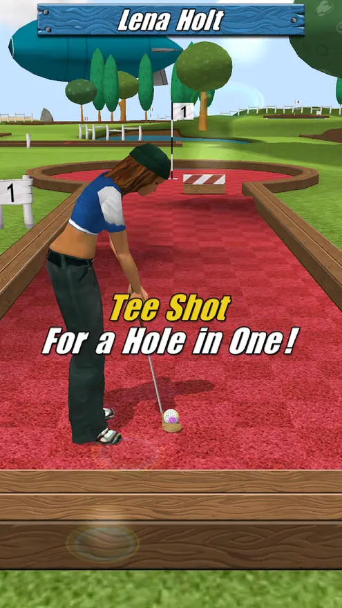 Tacada inicial num percurso de minigolfe em My Golf 3D
