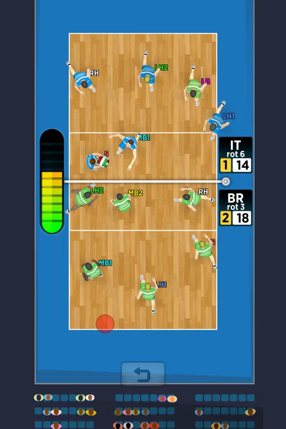 Campo de madeira com equipas posicionadas em Spike Masters Volleyball