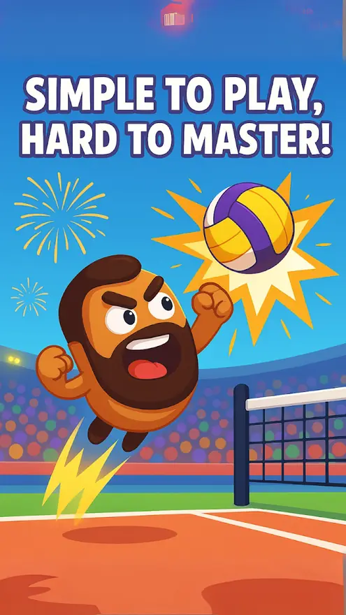 Personagens em forma de feijão a disputar um ponto em Volley Beans