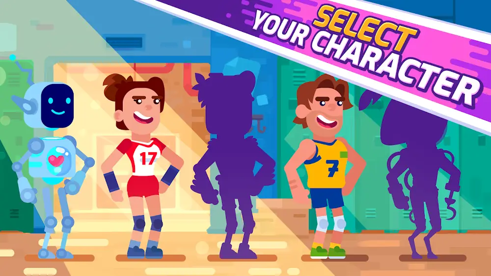 Ecrã de escolha de personagem em Volleyball Challenge 2026